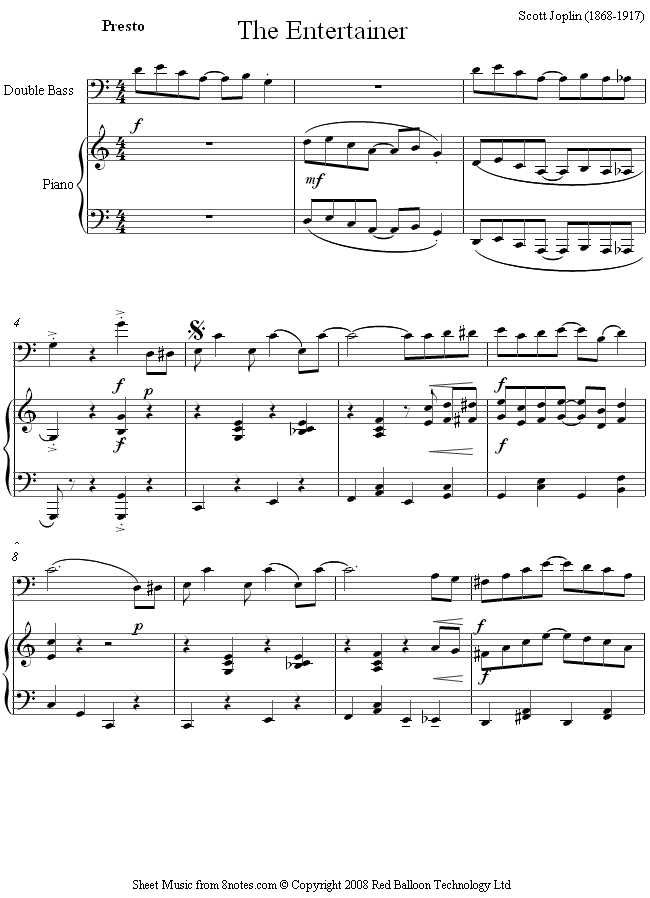 Scott Joplin - The Entertainer sheet music for Double Bass - 8notes ... Scott Joplin - The Entertainer sheet music for Double Bass - 8notes ...