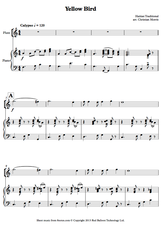 Yellow Bird (Haitian Traditional) sheet music for Flute
