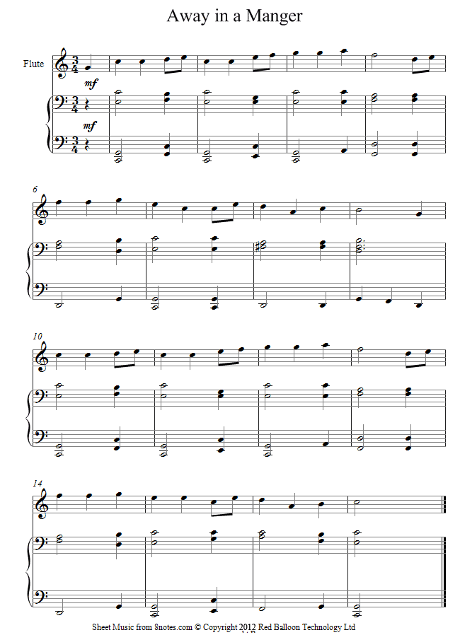 flute away in a manger sheet music 8notes com sheet music away in a manger