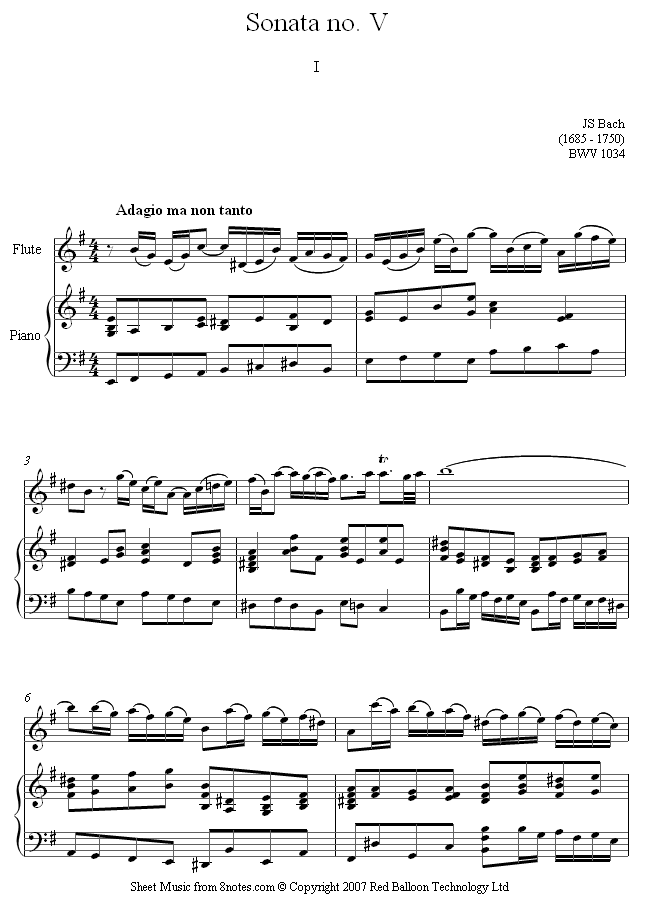 flute bach flute sonata 1mvt sheet music 8notes com bach flute sonatas sheet music