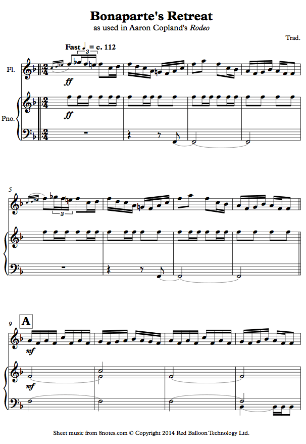 flute bonaparte retreatfl sheet music 8notes com hoedown from rodeo sheet music