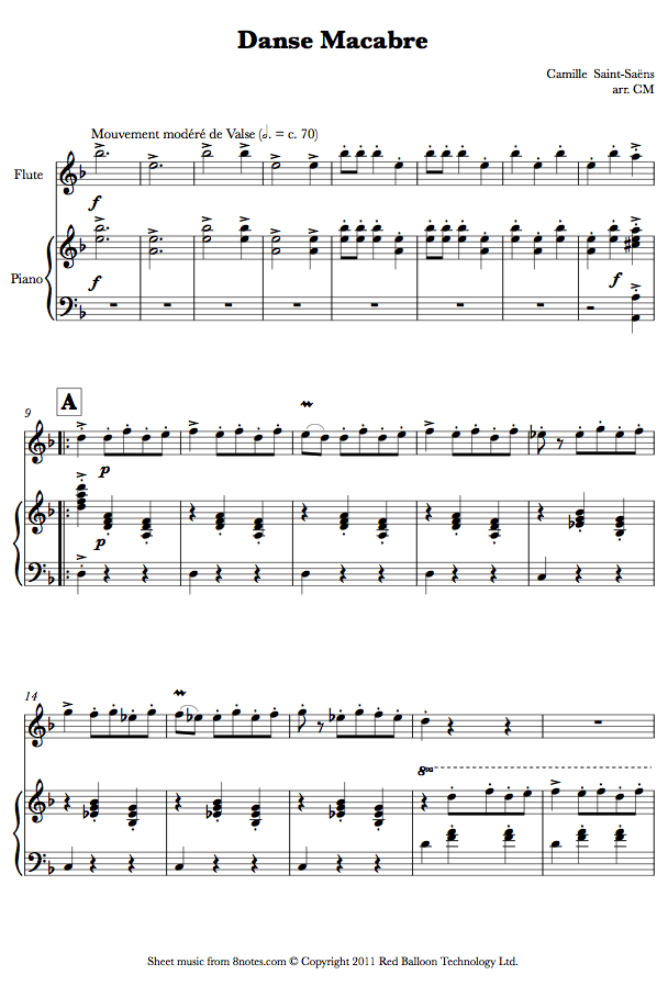 ﻿Saint-Saëns - Danse Macabre sheet music for Flute - 8notes.com