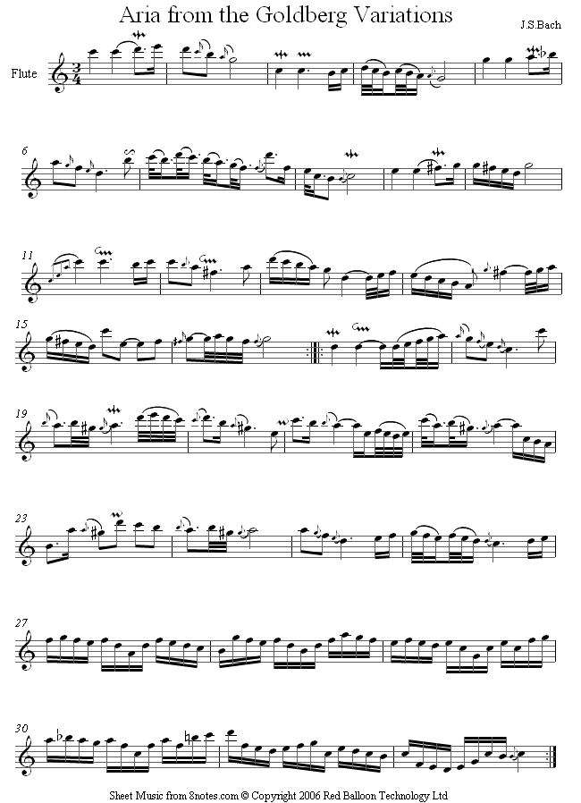 flute goldberg aria sheet music 8notes com bach goldberg variations sheet music