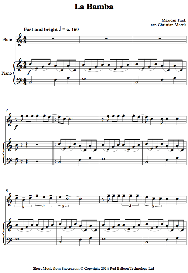 flute la bambafl sheet music 8notes com intermediate flute sheet music