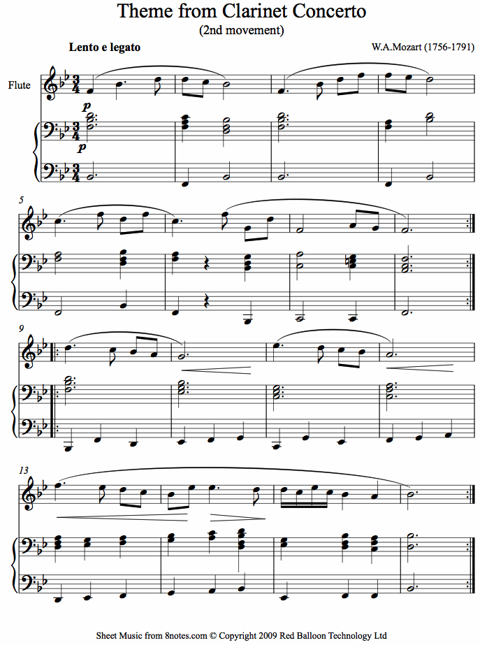 flute mozart clarinet concertofl sheet music 8notes com mozart clarinet concerto sheet music