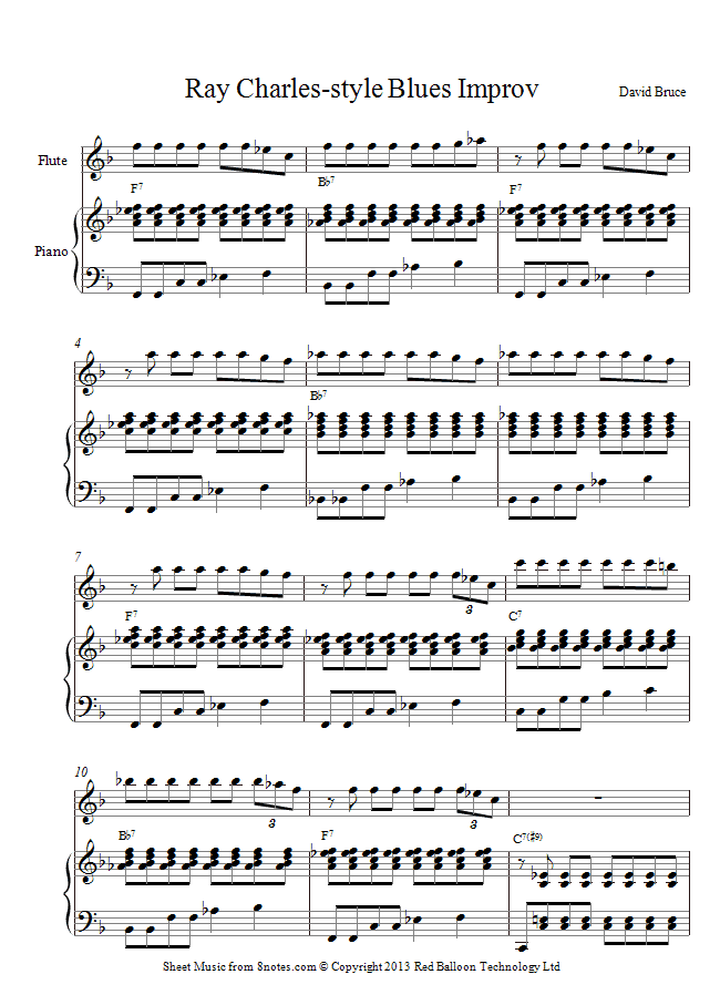 flute ray charles style sheet music 8notes com 12 bar blues piano sheet music
