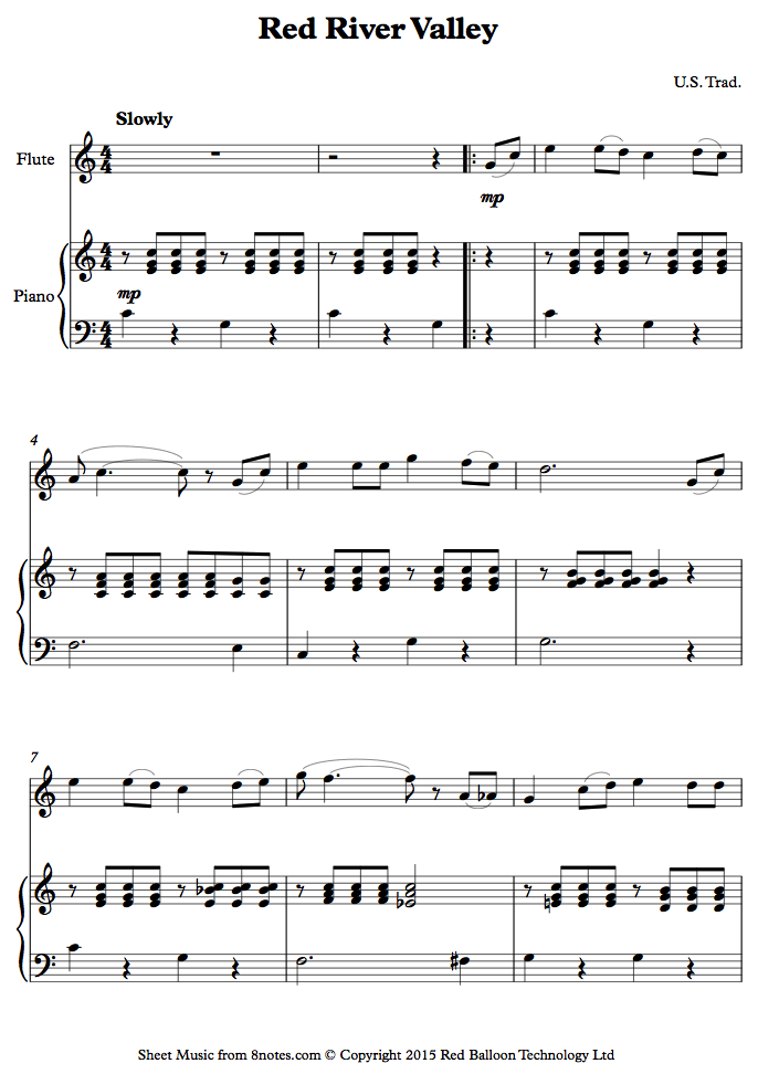 flute red river valleyfl sheet music 8notes com red river valley piano sheet music