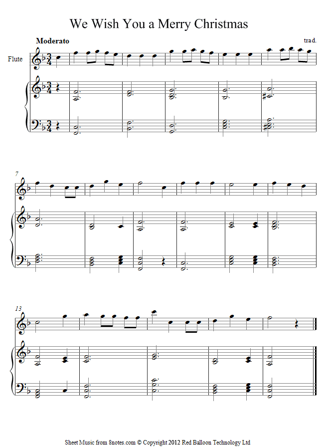 We Wish you a Merry Christmas sheet music for Flute - 8notes.com