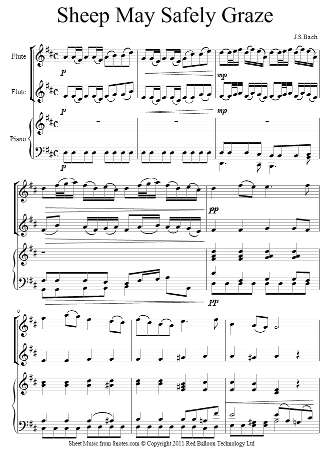 flute duet bach sheep sheet music 8notes com sheep may safely graze sheet music