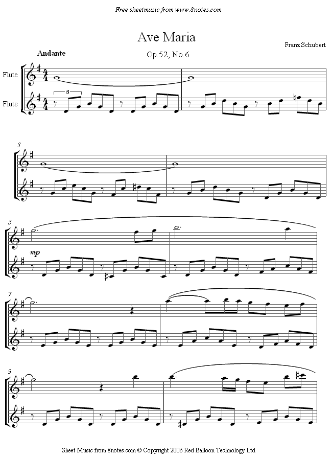 flute duet schubert ave maria sheet music - 8notes.com.