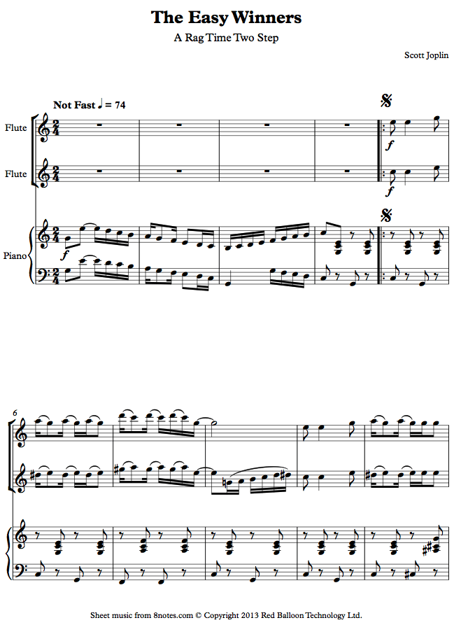 Scott Joplin The Easy Winners (A Rag Time Two Step) sheet music for
