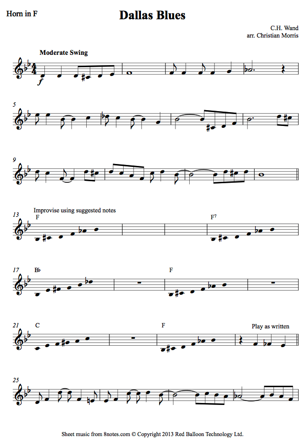french horn DallasBluesHN sheet music - 8notes.com.
