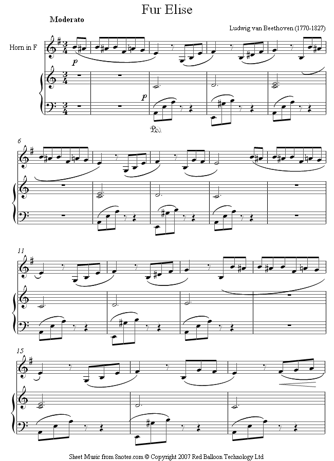french horn beethoven fur elise sheet music 8notes com sheet music for french horn