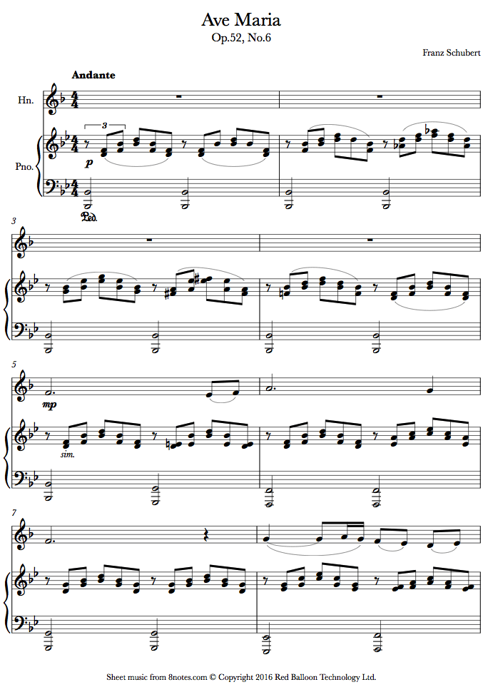 French Horn Schubert Ave Maria Sheet Music 8notes Com