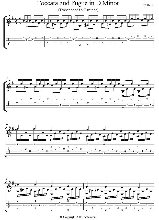 Bach - Toccata and Fugue in D minor (excerpt) sheet music for Guitar