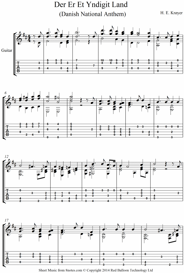 Guitar Danish Sheet Music 8notes Com Read or print original denmark native anthem text lyrics 2020 updated! guitar danish sheet music 8notes com