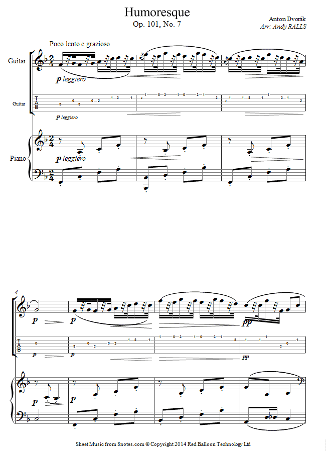 guitar dvorak humoresque sheet music 8notes com dvorak humoresque piano sheet music