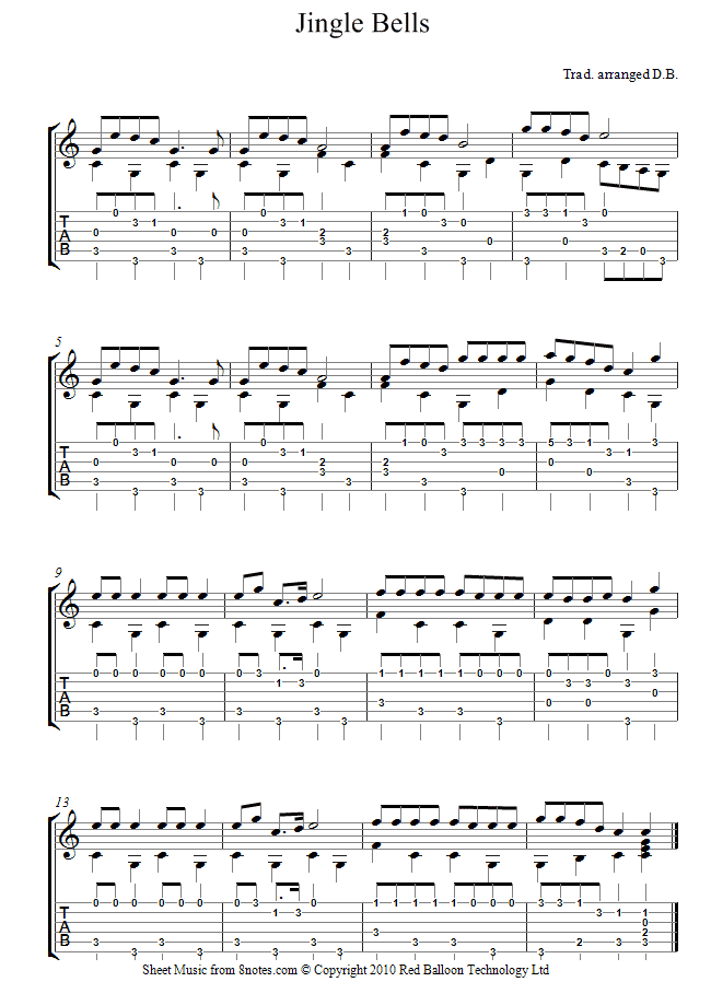 Jingle Bells (Tab Notation) sheet music for Guitar ...