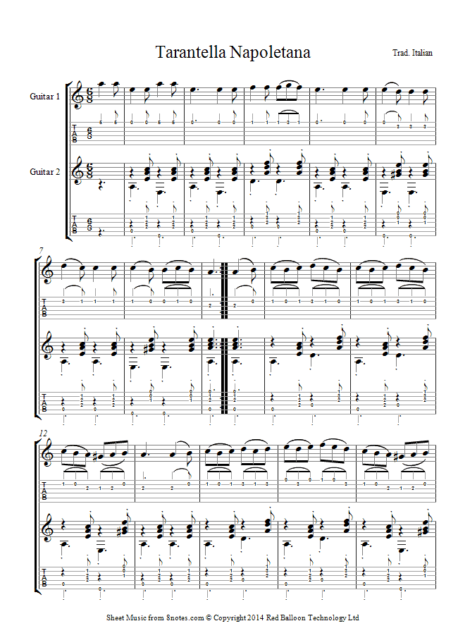 guitar duet tarantella sheet music 8notes com piano guitar duet sheet music