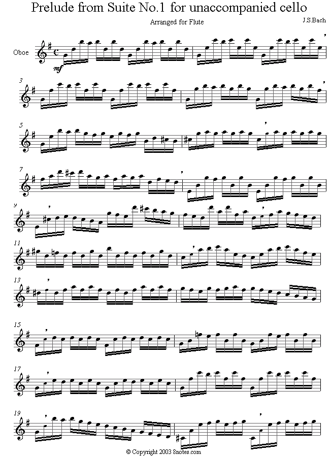 Bach - Prelude from Suite no.1 for unaccompanied cello sheet music for