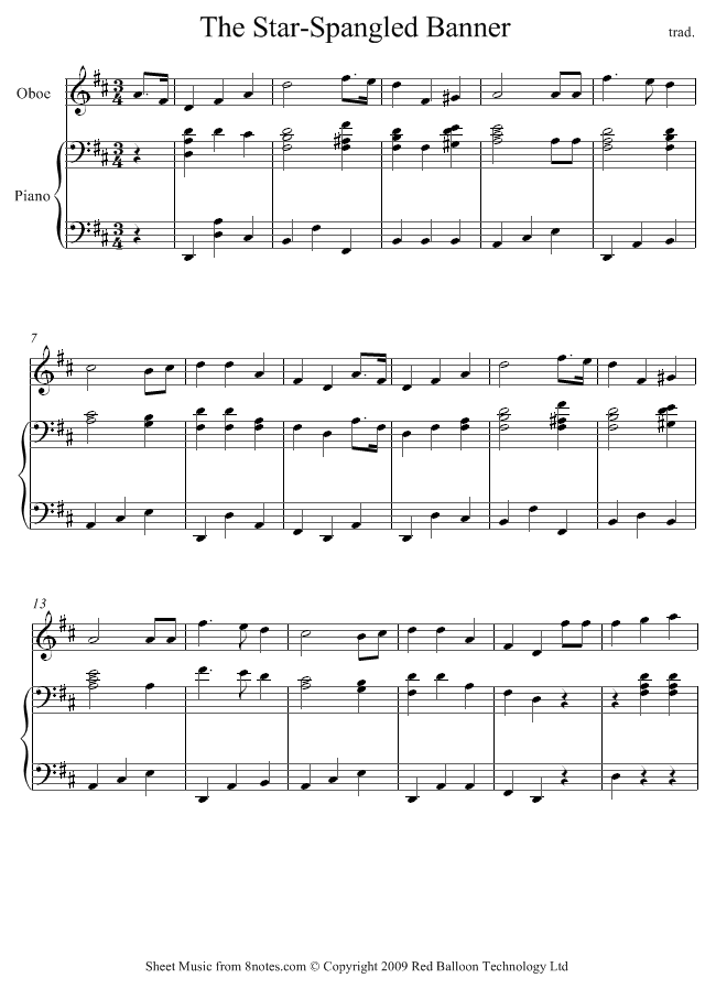 oboe star spangled banner sheet music 8notes com sheet music for star spangled banner