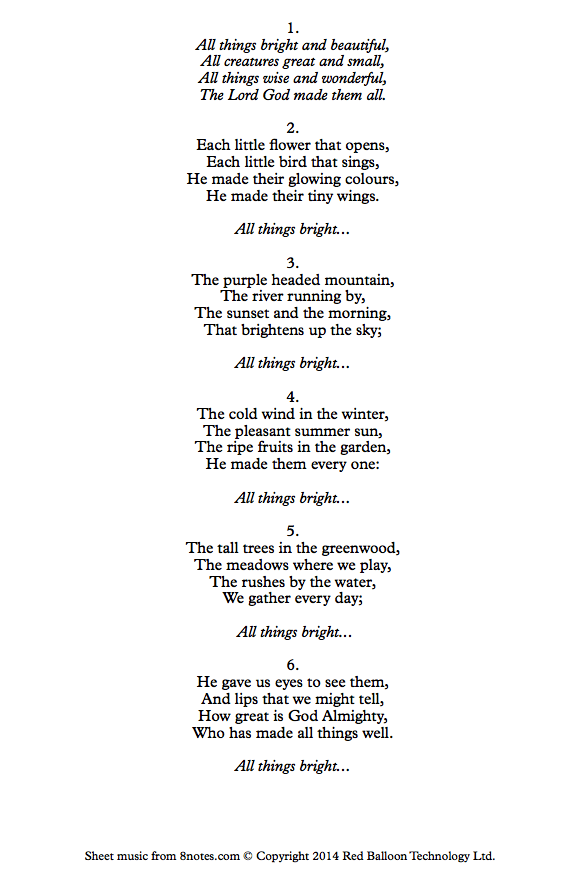 All Things Bright And Beautiful Lyrics starterkindl