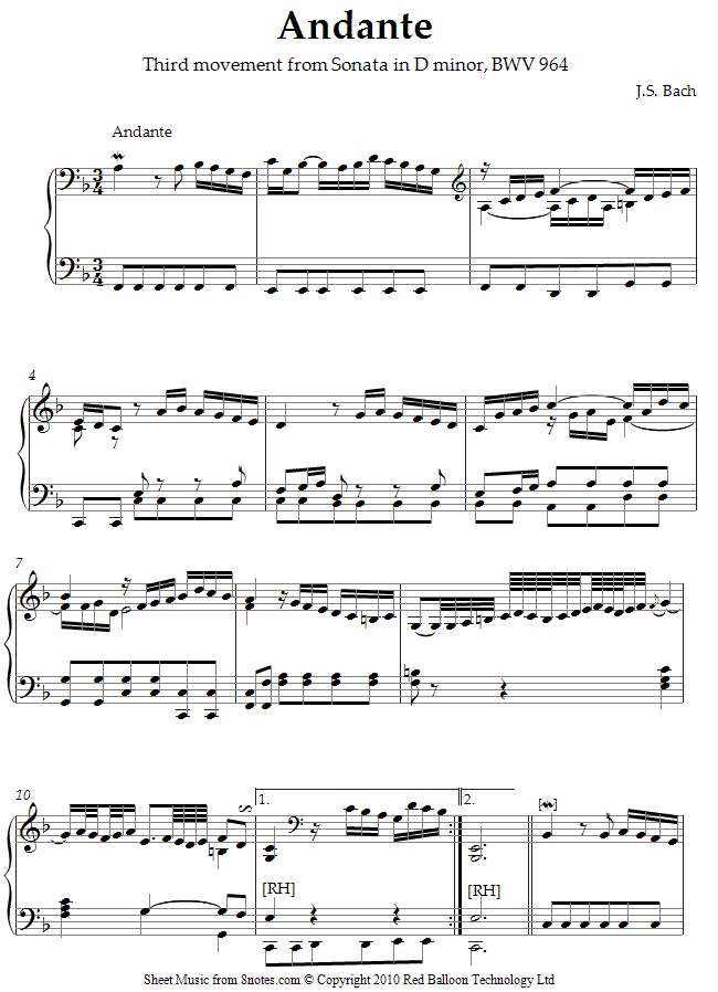 piano bach andante sheet music 8notes com bach piano sheet music