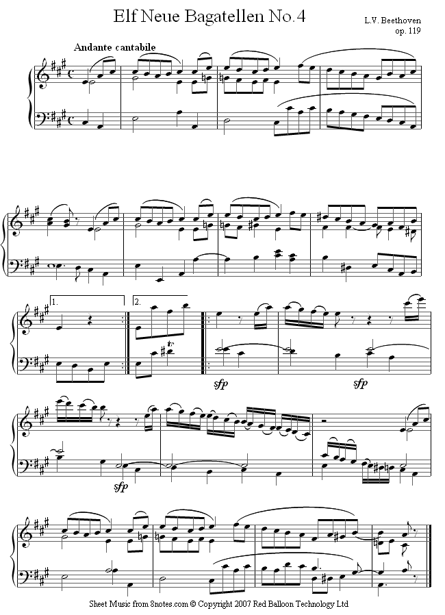 piano beethoven bagatelles 4 sheet music - 8notes.com