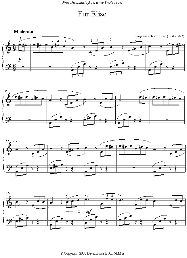 Beethoven - Fur Elise sheet music for Piano - 8notes.com