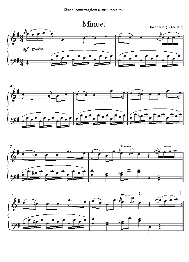 Boccherini Minuet sheet music for Piano