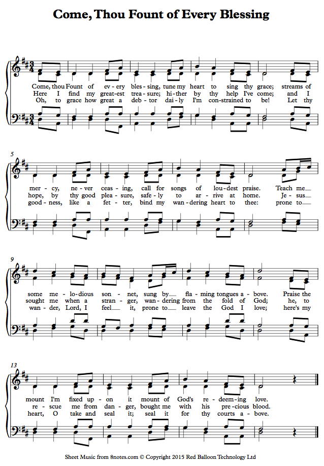 piano come thou fount sheet music 8notes com come thou fount sheet music
