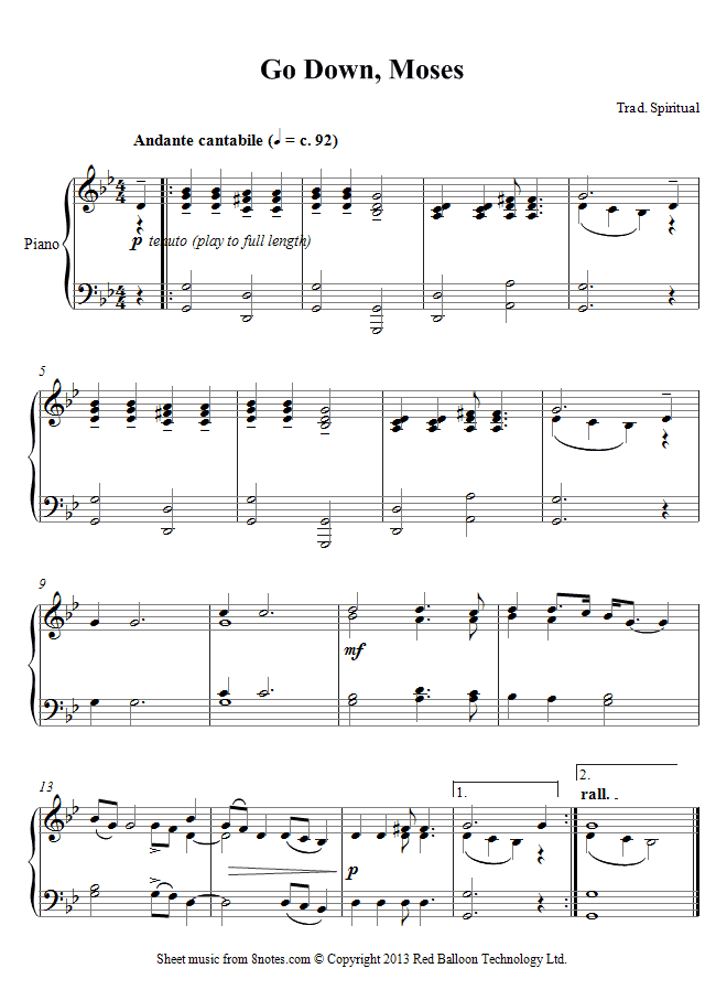 go down moses sheet music