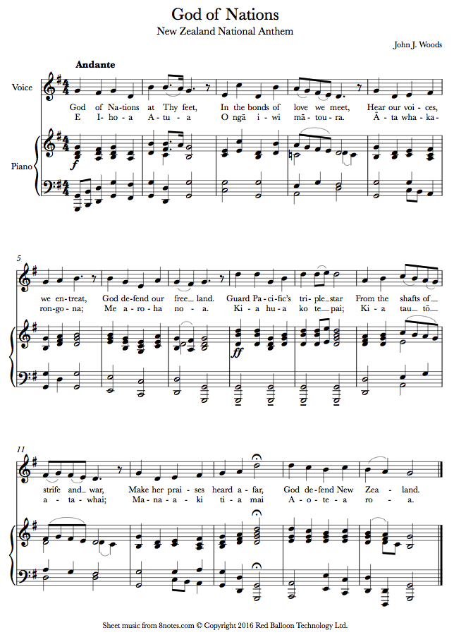 John J. Woods God of Nations (New Zealand National Anthem) sheet