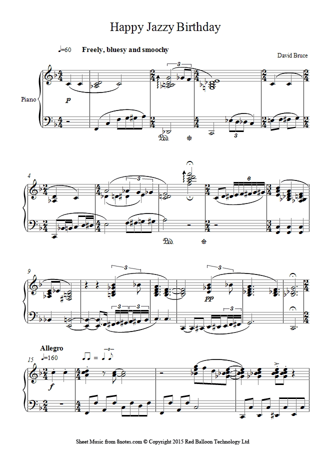 David Bruce - Happy Jazzy Birthday sheet music for Piano - 8notes.com
