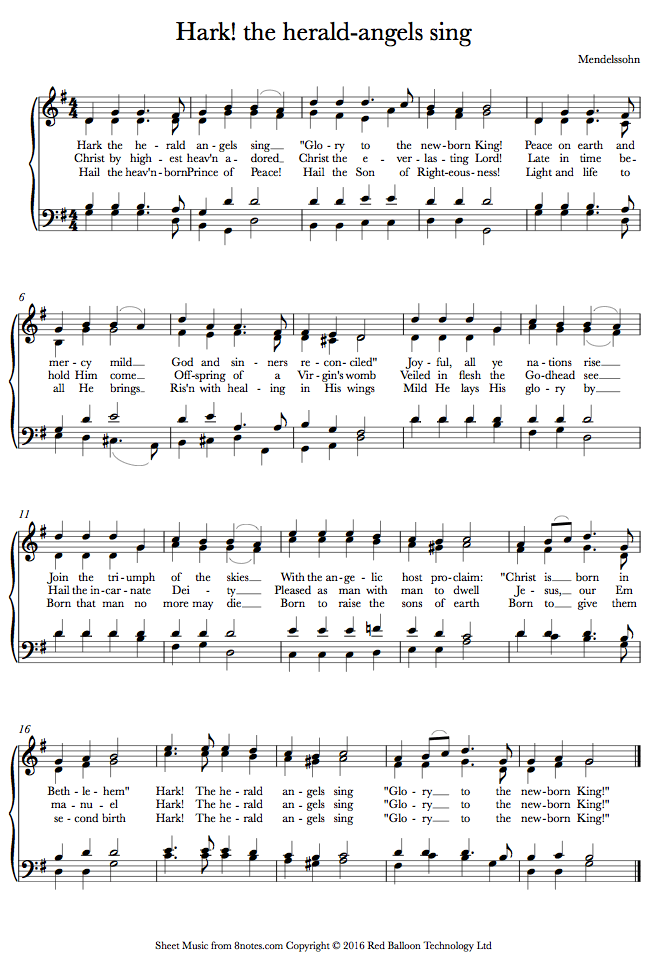 Hark! The Herald Angels Sing sheet music for Piano - 8notes.com