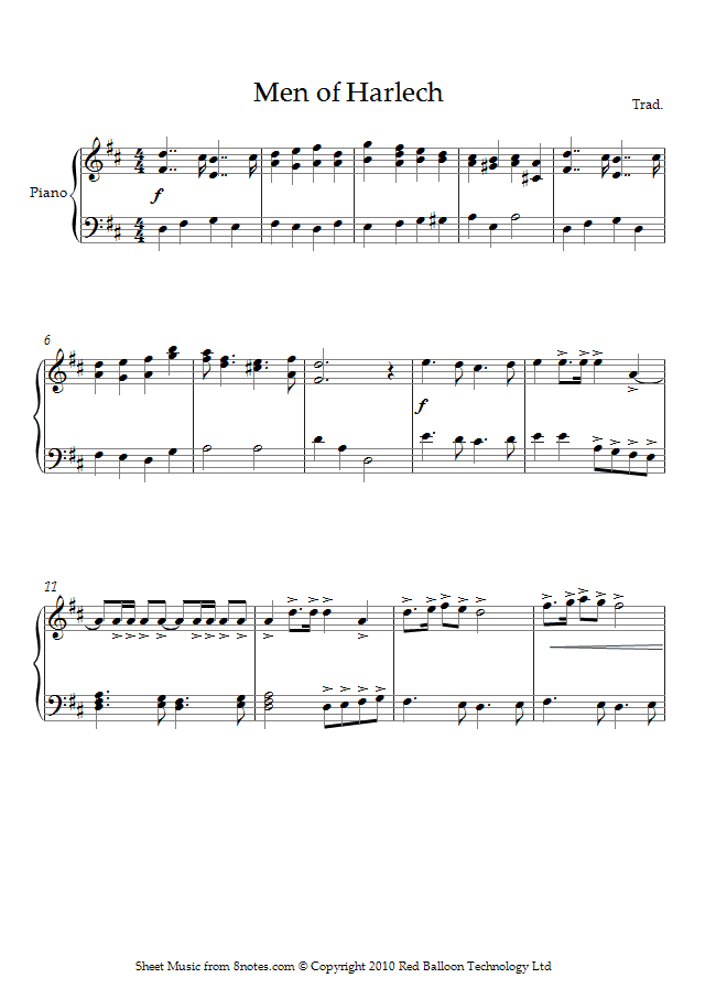 piano men of harlech sheet music 8notes com men of harlech sheet music