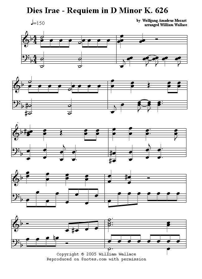 Piano Mozart Dies Irae Sheet Music 8notes Com