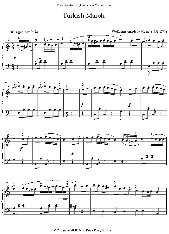 Mozart - Turkish March sheet music for Piano - 8notes.com