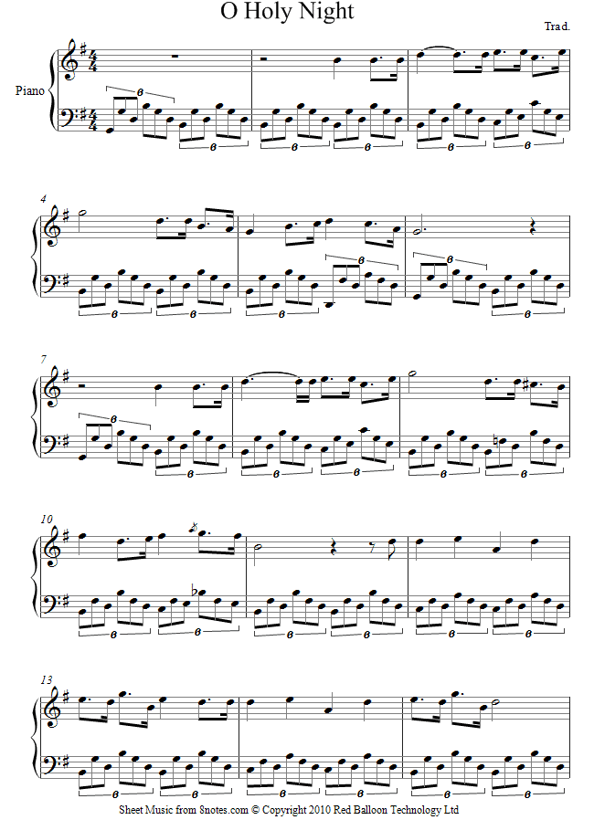 O Holy Night sheet music for Piano - 8notes.com