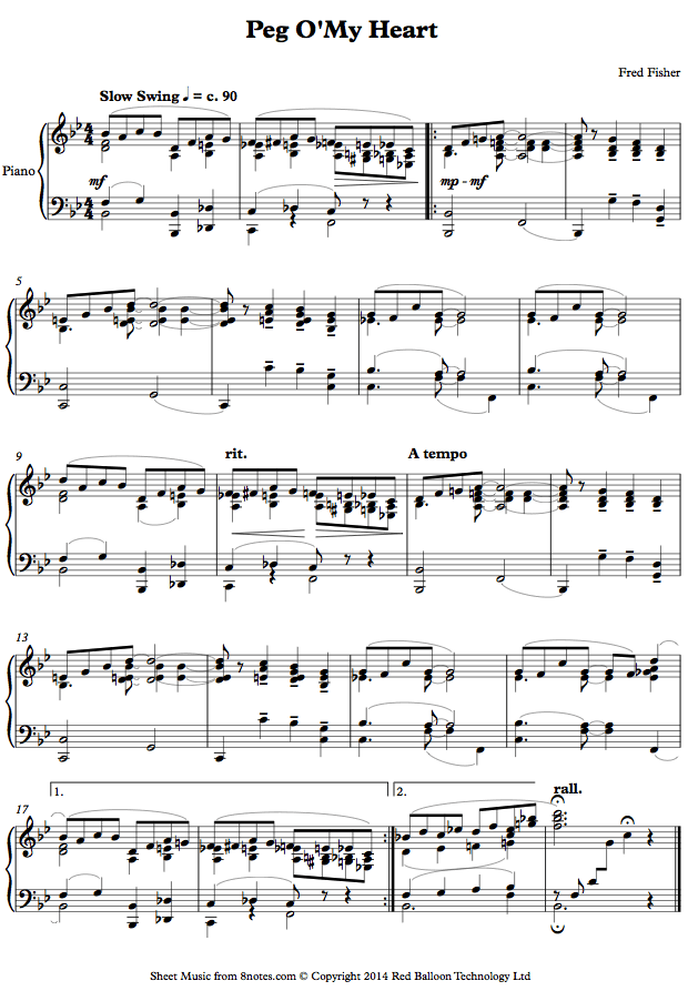 piano peg o my heartpno sheet music 8notes com peg sheet music