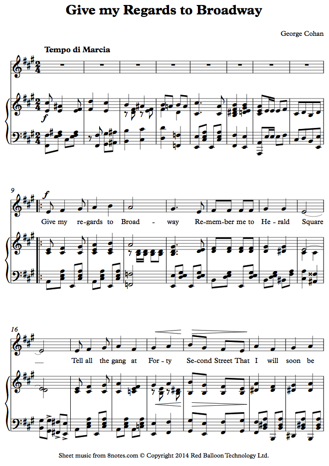 piano regards to broadway sheet music 8notes com give my regards to broadway sheet music
