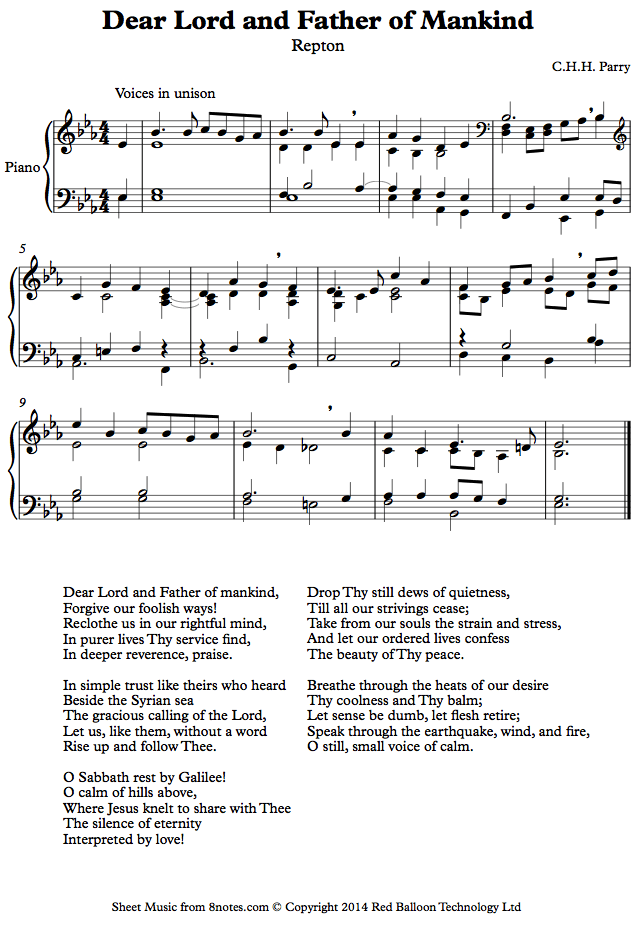piano reptonpno sheet music 8notes com dear lord and father of mankind sheet music