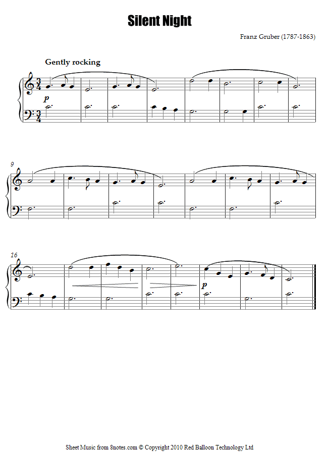 Silent Night (easy) sheet music for Piano - 8notes.com