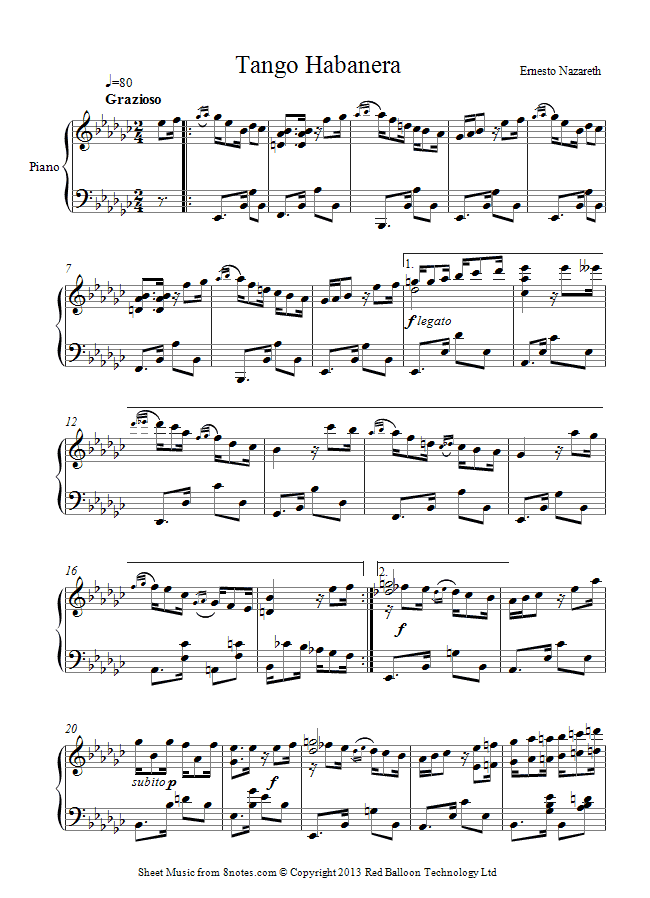 piano tango habanera sheet music 8notes com tango piano sheet music