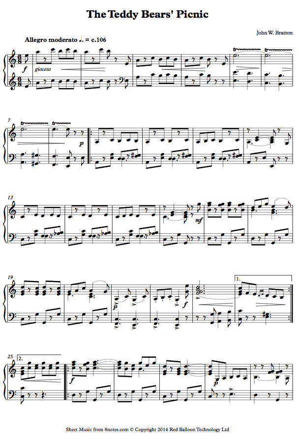 piano teddy bears picnic sheet music 8notes com teddy bears picnic sheet music