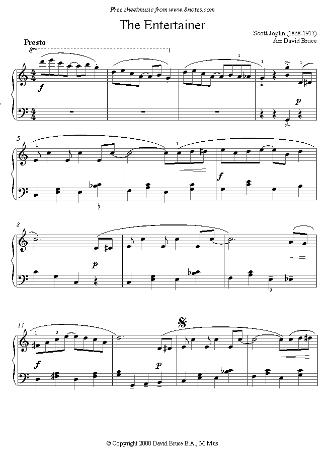 Scott Joplin - The Entertainer sheet music for Piano - 8notes.com