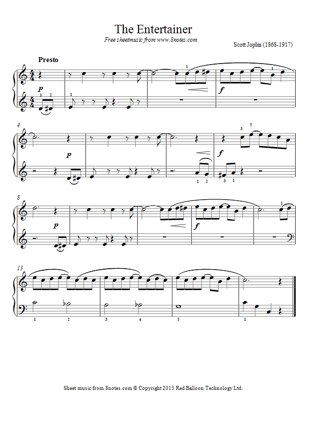Scott Joplin - The Entertainer (beginner version) sheet music for Piano