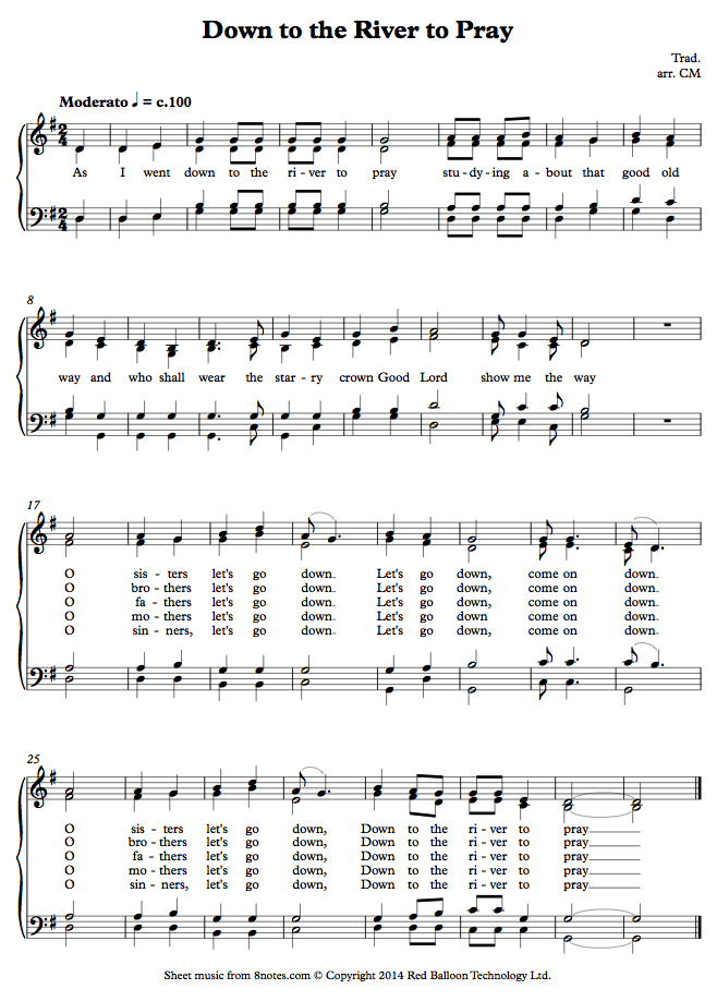 Down to the River to Pray sheet music for Piano - 8notes.com