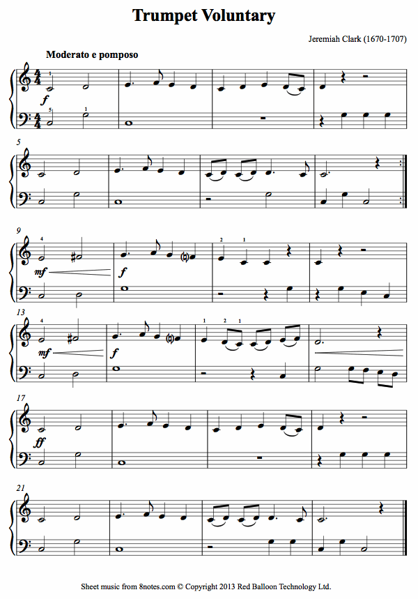 piano trumpet voluntaryadbeg sheet music 8notes com trumpet beginner sheet music