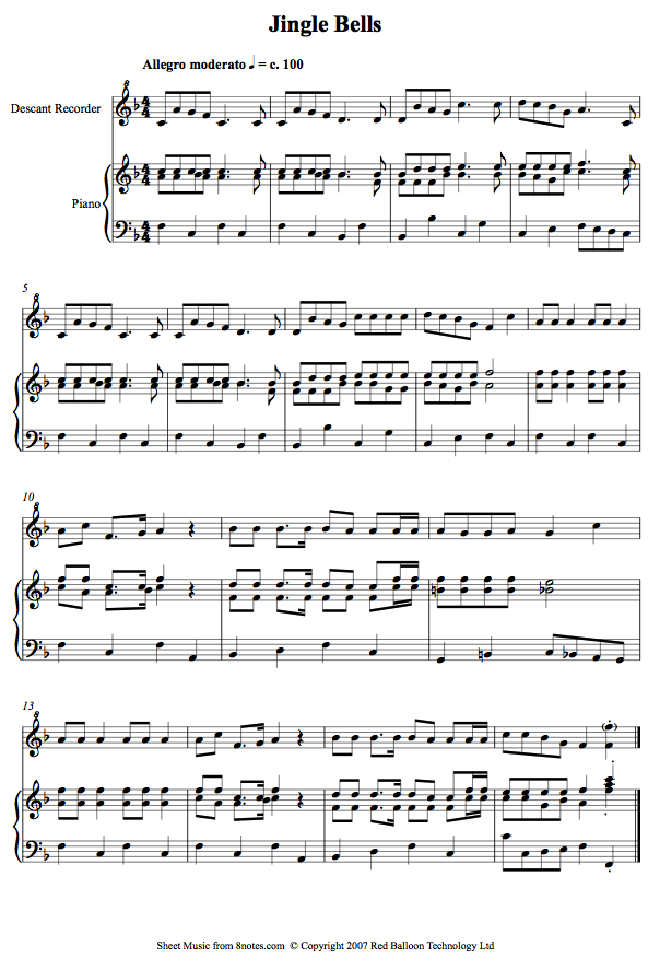 recorder jingle bells sheet saxophone 8notes piano notes song keyboard violin trombone songs alto play descant major shortcuts scores carol